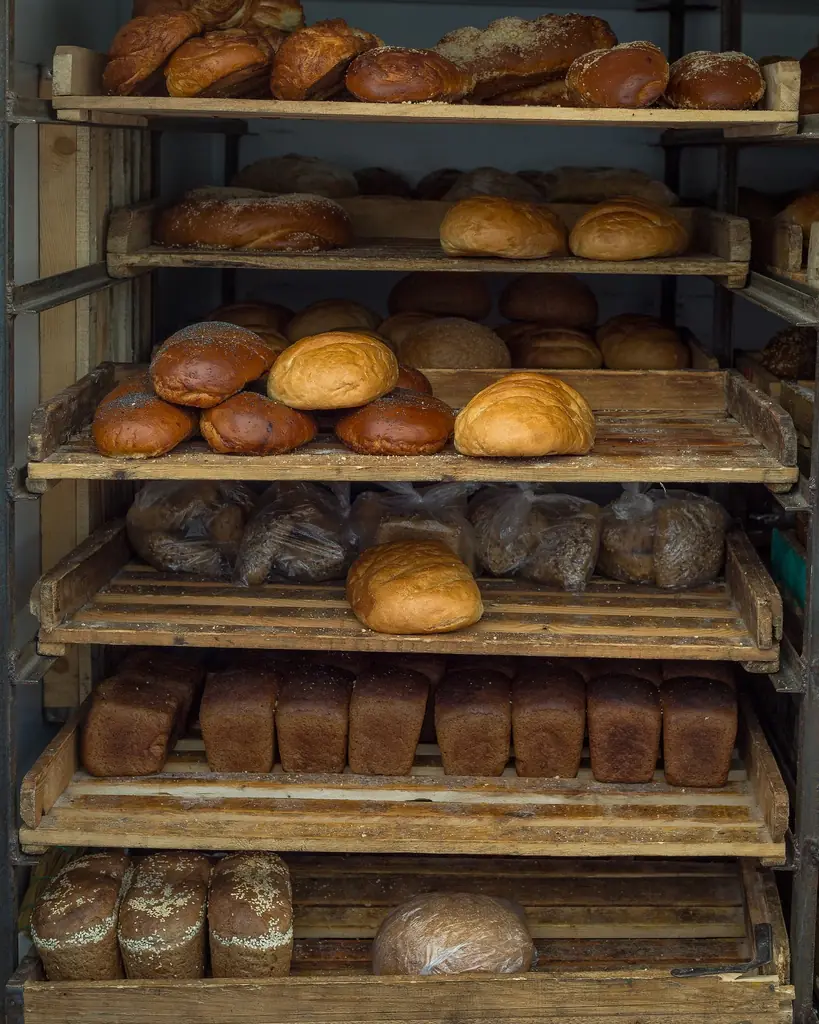 Fresh bread on the racks