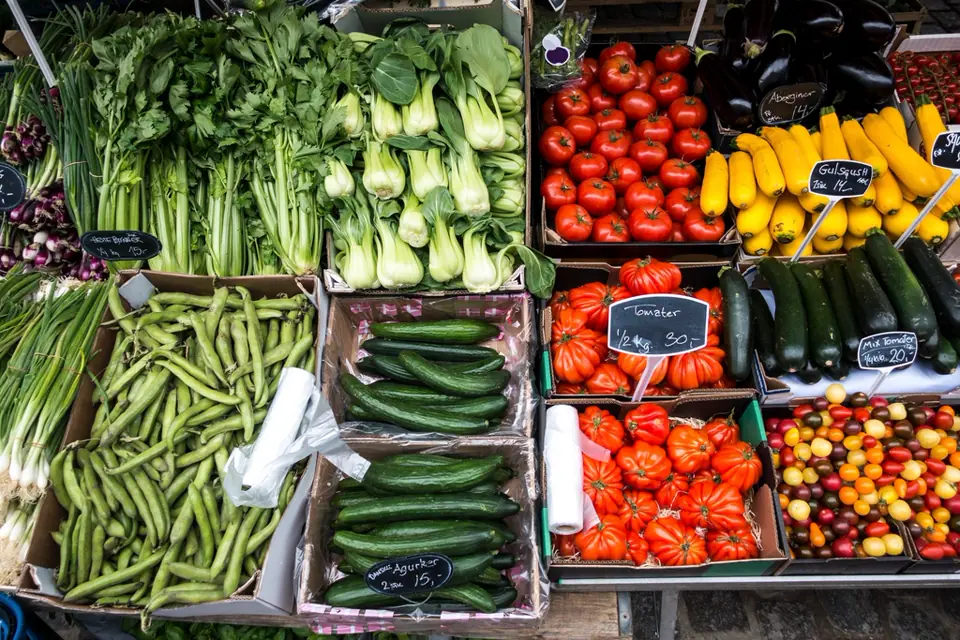 Crates of fresh vegetables
